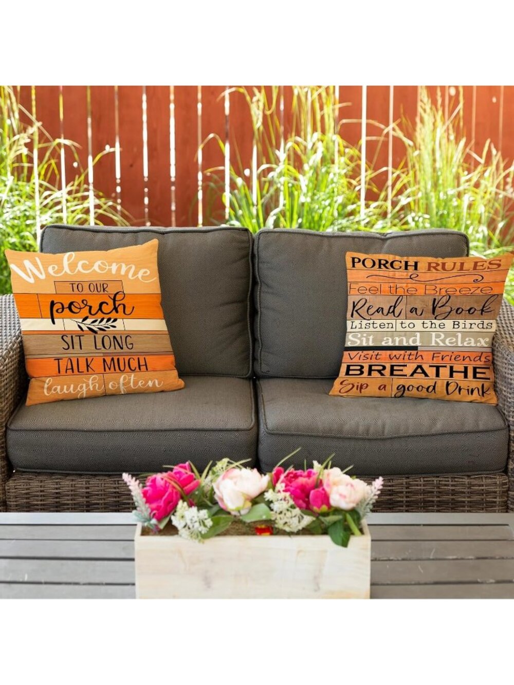 Porch Rules Decorative Throw Pillow Covers 18x18 Inches Zipper Closure Rustic - Picture 2 of 14